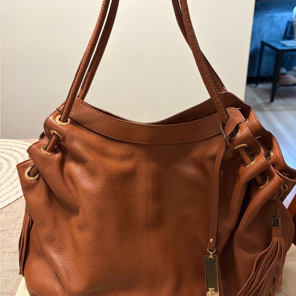 NEW Lodis Leather Shoulder Tote Bag in Cognac Brown - Casual Chic, no tags